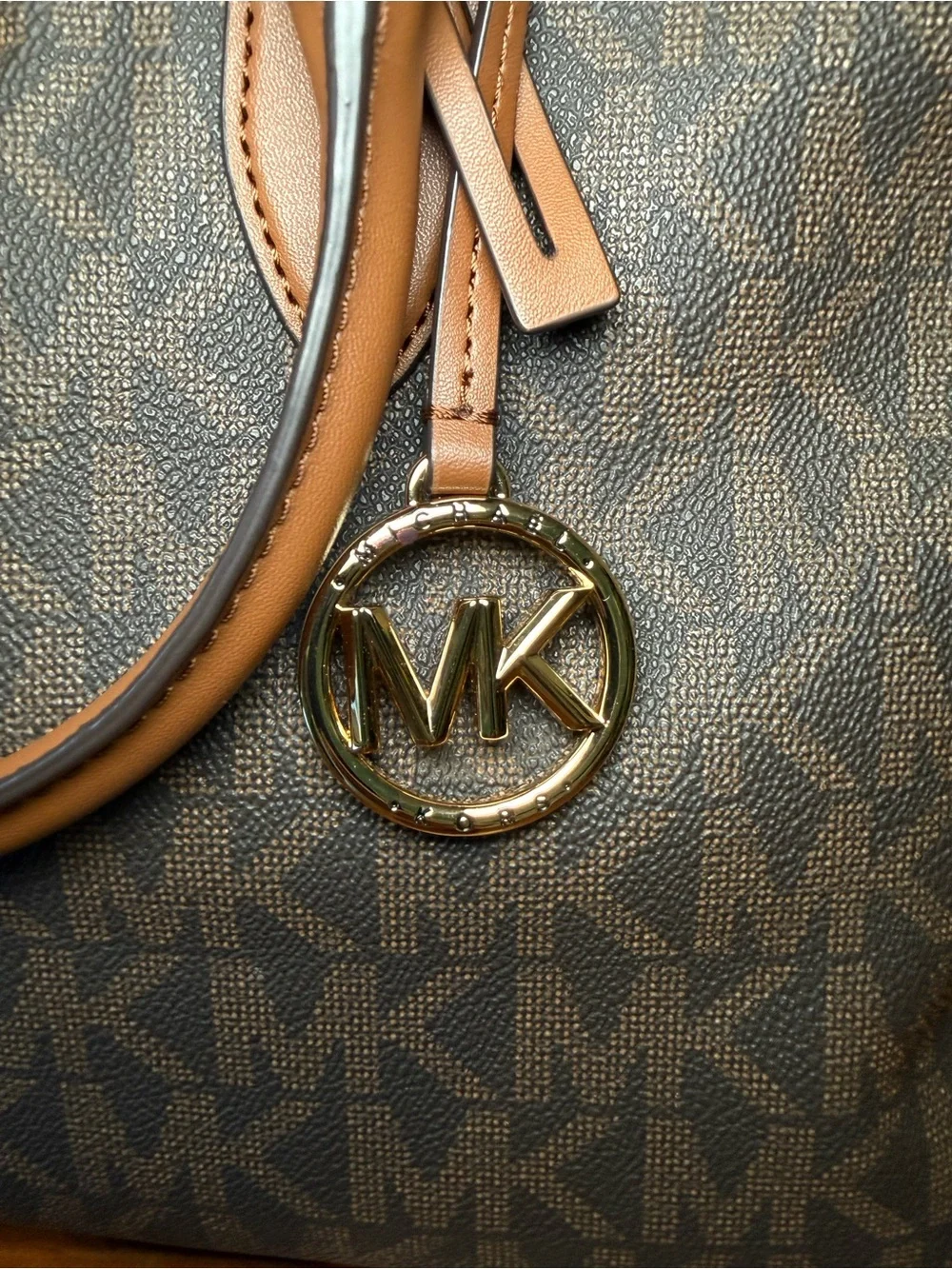 Michael Kors Brown and Tan Signature MK Tote with Gold Accent